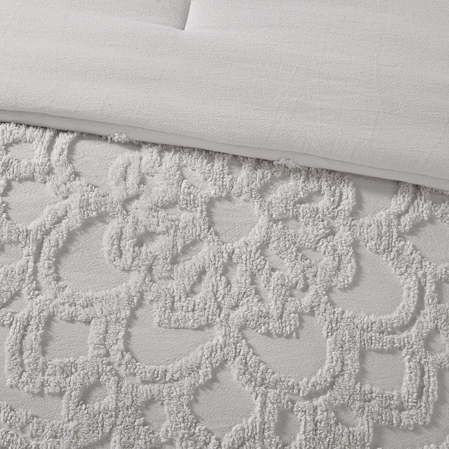Dluxe Ave. ( CALI./ KING) 3 Pcs Comforter Bohemian Tufted Cotton Set/for All Season/ Grey (104"x92")