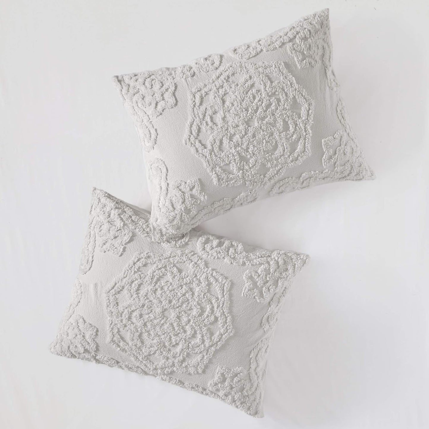Dluxe Ave. ( CALI./ KING) 3 Pcs Comforter Bohemian Tufted Cotton Set/for All Season/ Grey (104"x92")