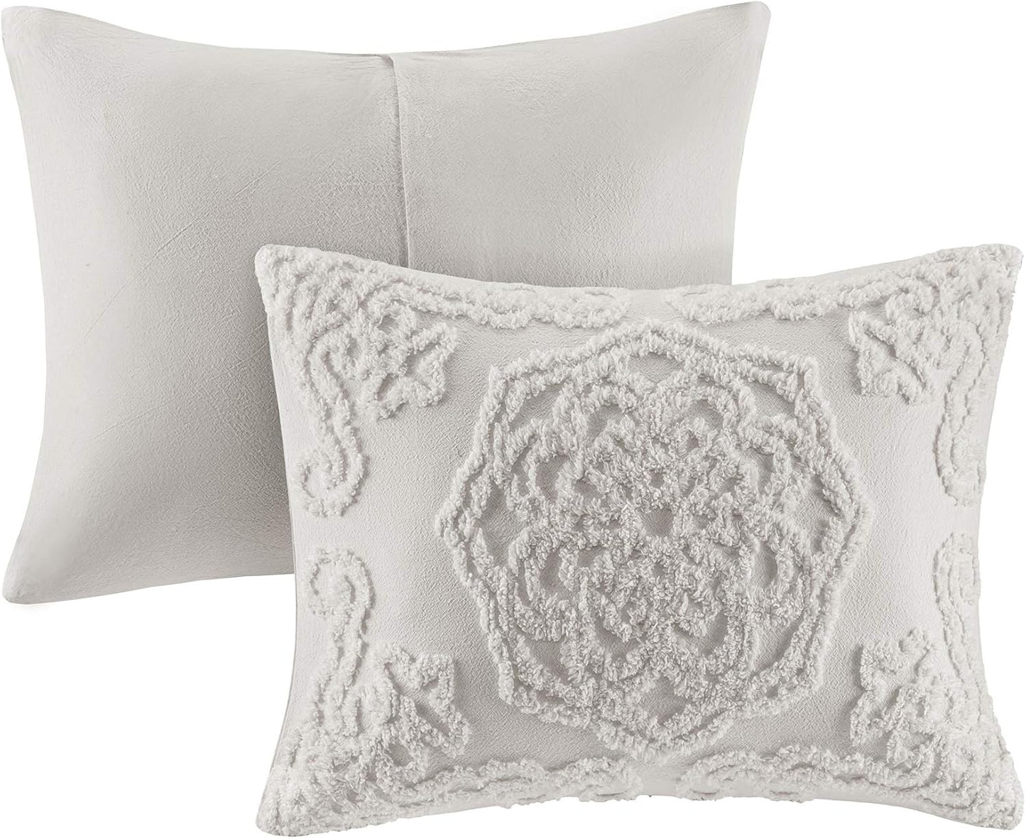 Dluxe Ave. ( CALI./ KING) 3 Pcs Comforter Bohemian Tufted Cotton Set/for All Season/ Grey (104"x92")