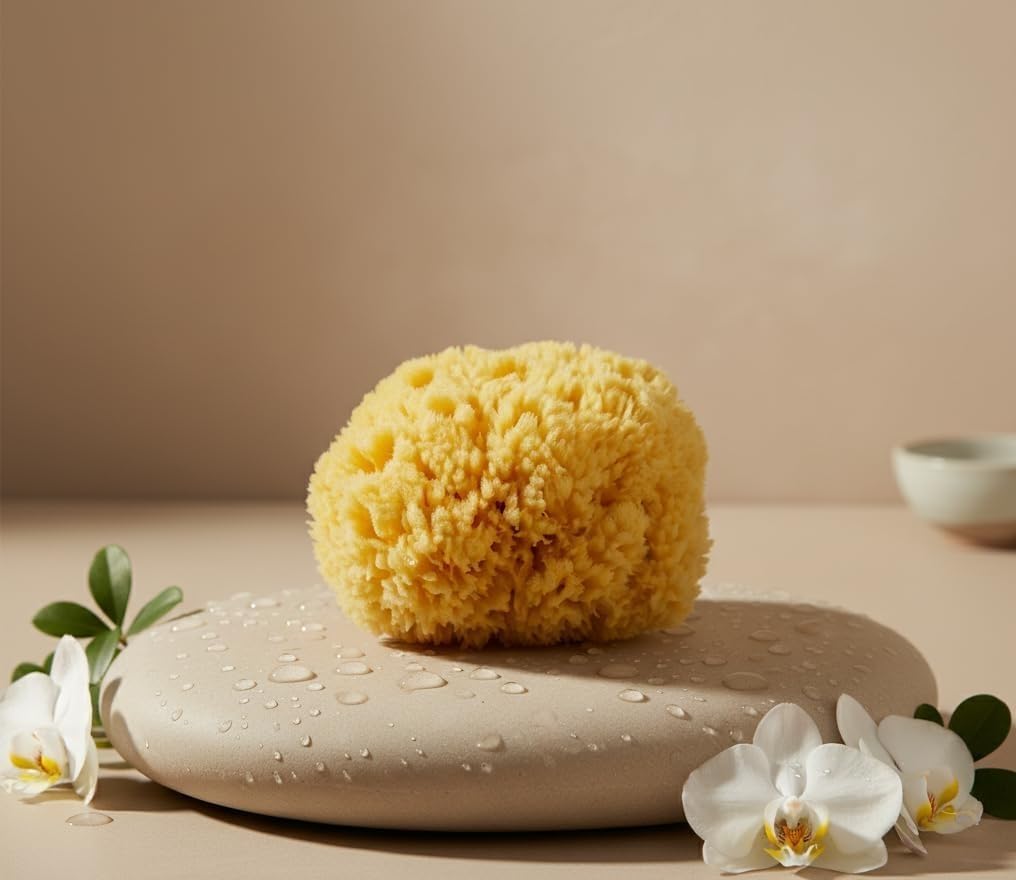 Dluxe Ave. Natural Yellow Sea Wool Sponge 6 Inches. Perfect for Bath Shower & Body Care