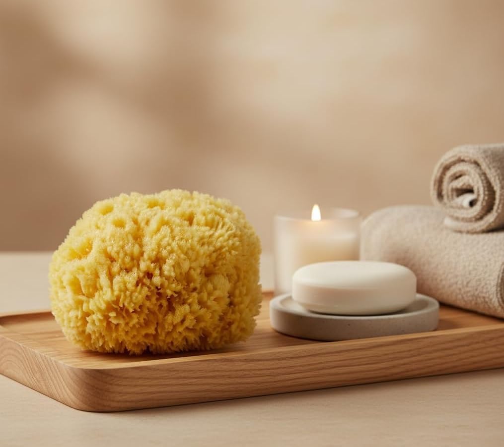 Dluxe Ave. Natural Yellow Sea Wool Sponge 6 Inches. Perfect for Bath Shower & Body Care
