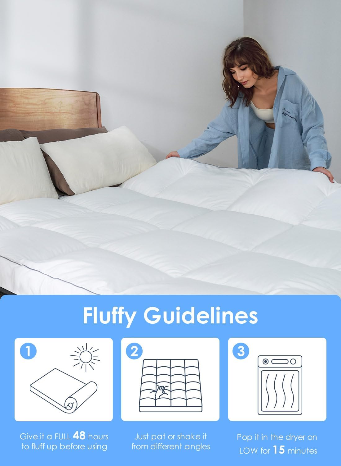 Dluxe Ave. (QUEEN ) Mattress Topper  Extra Soft Pillow, White