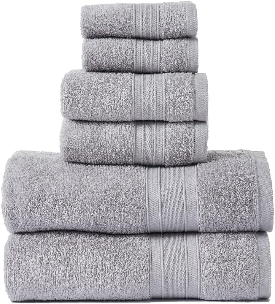 Dluxe Ave. TRIDENT Soft & Plush Luxury Towel Set 100% Cotton 2 Bath Towels 2 Hand Towels 2 Washcloths Highly Absorbent Towels for Bathroom 6 Pieces Silverish Grey Towel Sets