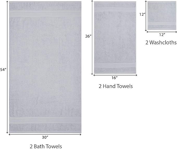 Dluxe Ave. TRIDENT Soft & Plush Luxury Towel Set 100% Cotton 2 Bath Towels 2 Hand Towels 2 Washcloths Highly Absorbent Towels for Bathroom 6 Pieces Silverish Grey Towel Sets