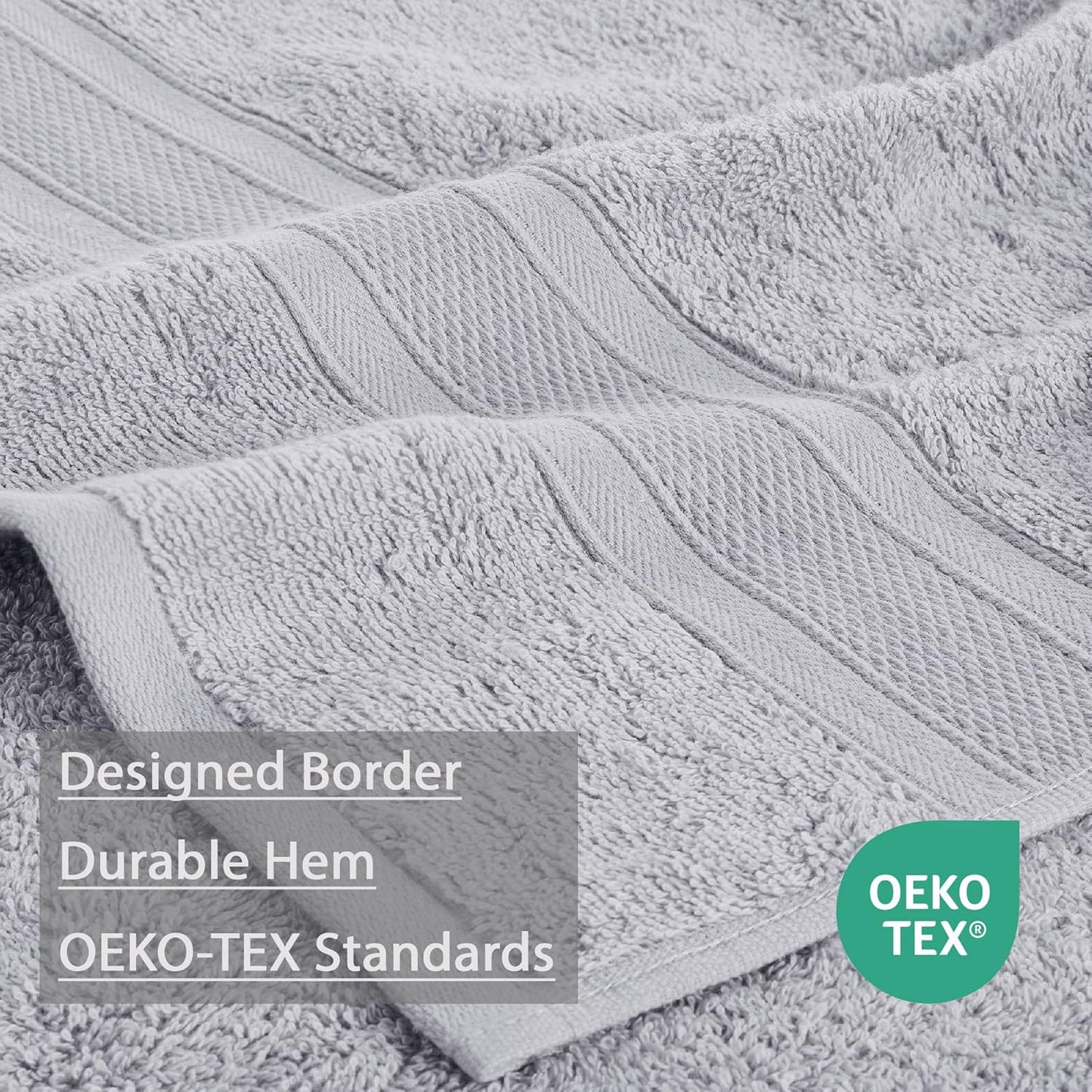 Dluxe Ave. TRIDENT Soft & Plush Luxury Towel Set 100% Cotton 2 Bath Towels 2 Hand Towels 2 Washcloths Highly Absorbent Towels for Bathroom 6 Pieces Silverish Grey Towel Sets
