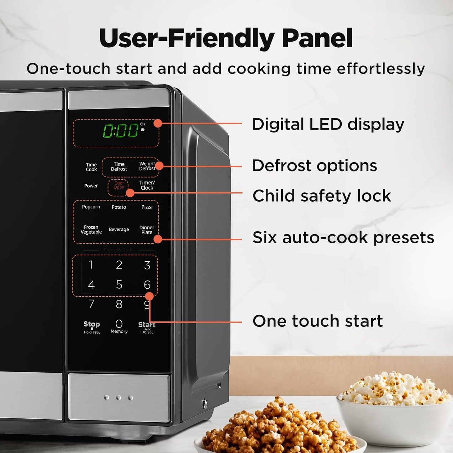 Dluxe Ave. Digital Microwave Oven 1000W 1.1cu.ft Black & Stainless Steel 1.1 Cu.ft
