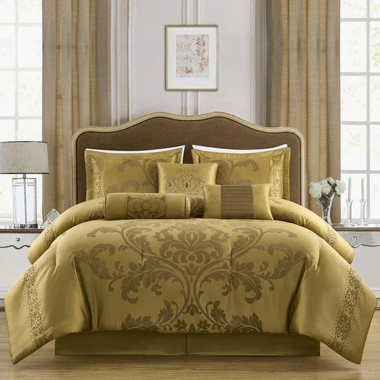Out of Stock Dluxe Ave. ( FULL) 7-Piece Jacquard Floral Comforter Set / Gold