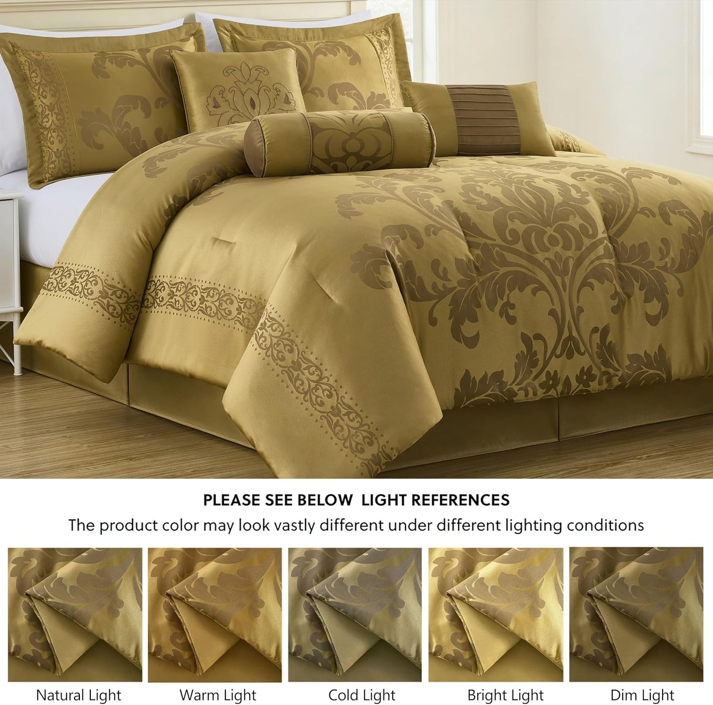 Out of Stock Dluxe Ave. ( FULL) 7-Piece Jacquard Floral Comforter Set / Gold
