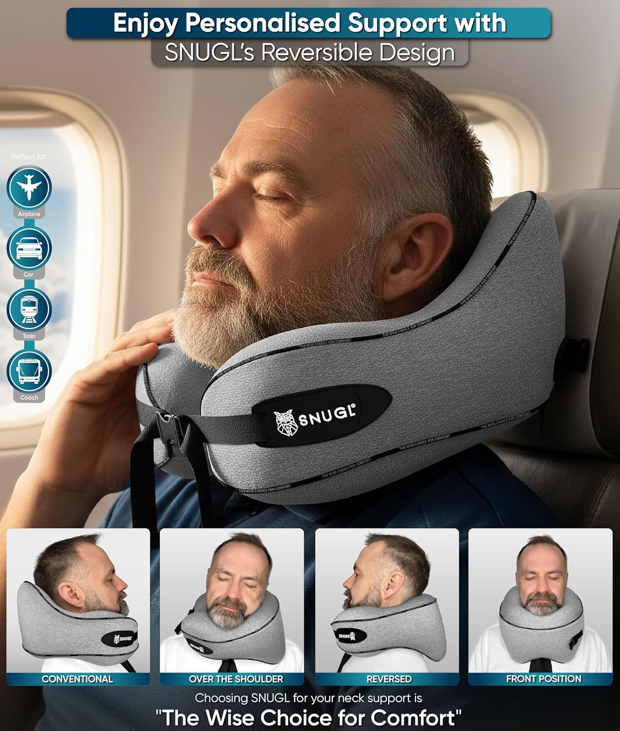 Dluxe Ave. Memory Foam Airplane Pillow/ Neck Support / Carry Bag & Clip/ Grey