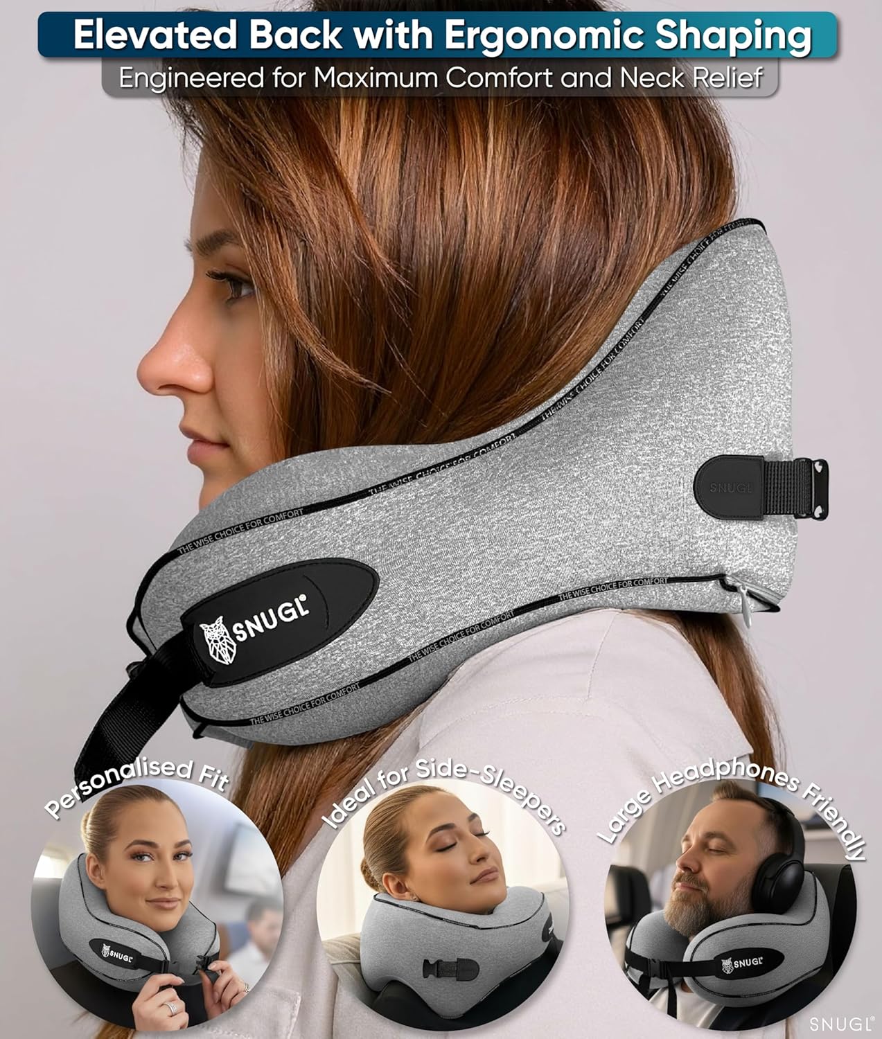 Dluxe Ave. Memory Foam Airplane Pillow/ Neck Support / Carry Bag & Clip/ Grey