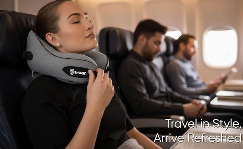 Dluxe Ave. Memory Foam Airplane Pillow/ Neck Support / Carry Bag & Clip/ Grey