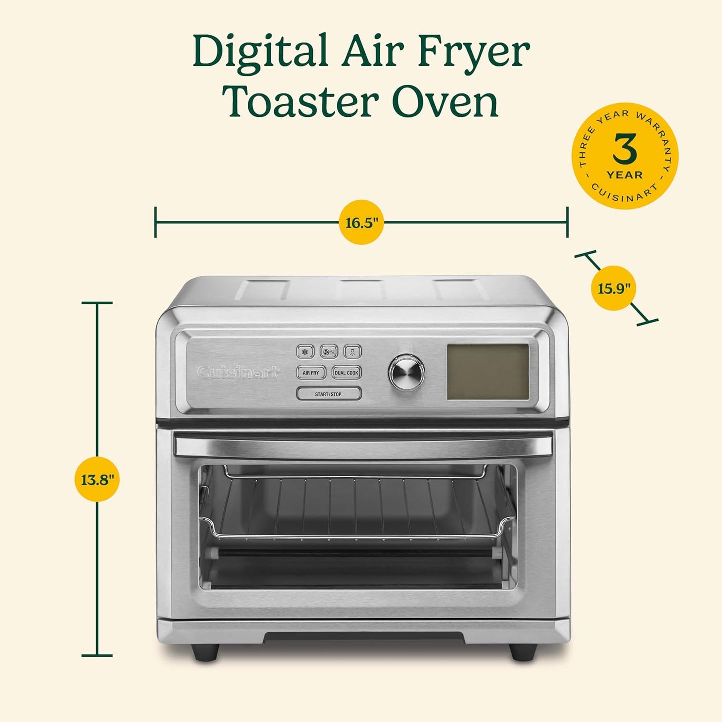 Dluxe Ave. Air Fryer Toaster Oven Digital Display /1800 Watt Adjustable Temperature and Controls (Stainless Steel)