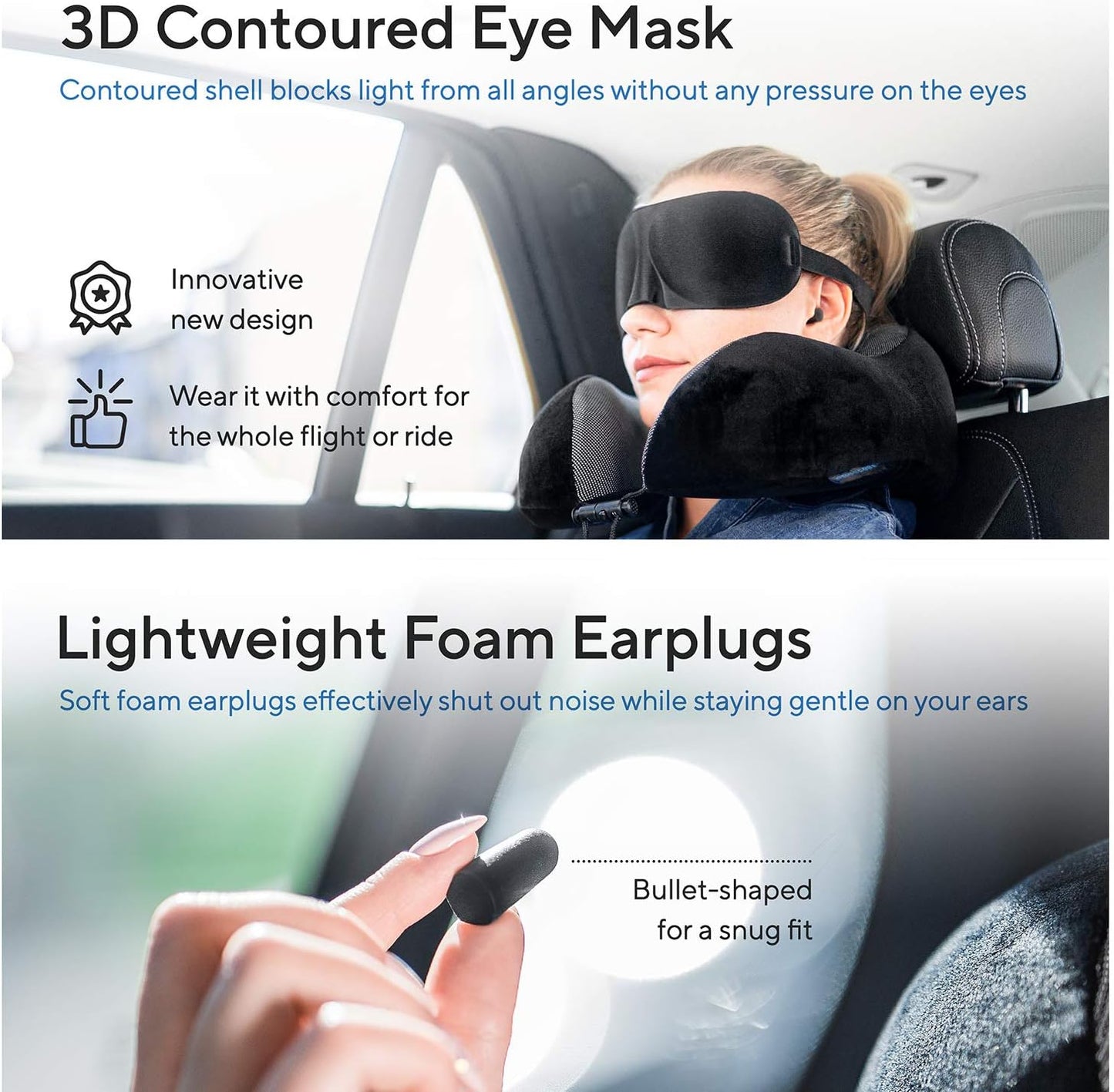 Dluxe Ave. Travel Blanket Luxury Travel Set/ Airplane Neck Pillow 100% Pure Memory Foam/ 4-in-1 Travel Kit/ Black