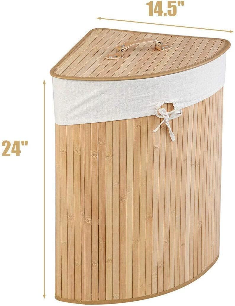 Dluxe Ave. GOFLAME Corner Bamboo Laundry Hamper with Lid and Removable Liner  (Natural)