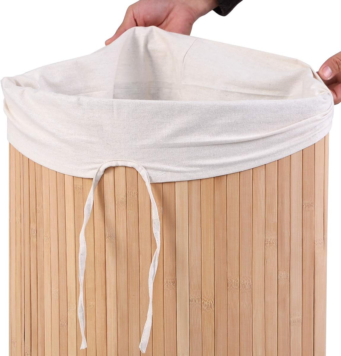Dluxe Ave. GOFLAME Corner Bamboo Laundry Hamper with Lid and Removable Liner  (Natural)