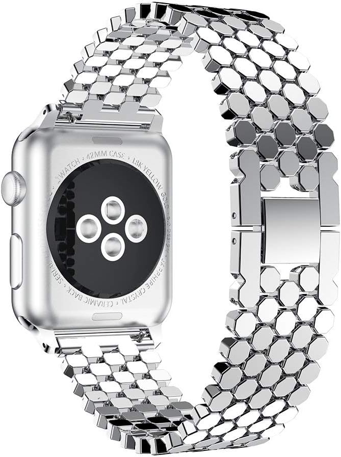 Dluxe Ave. Metal Band for Apple Watch Band 38mm 40mm 41mm 42mm 44mm 45mm 49mm Fish-scale Pattern Stainless Steel Link Bracelet Strap for Apple Watch Series 8 Ultra 7 6 SE 5 4 3 2 1 Silver 42MM 44MM 45MM 49MM