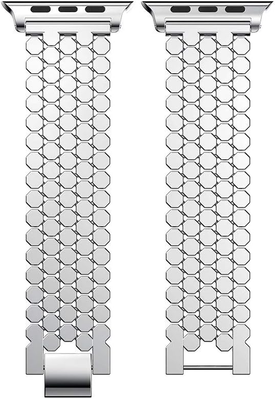 Dluxe Ave. Metal Band for Apple Watch Band 38mm 40mm 41mm 42mm 44mm 45mm 49mm Fish-scale Pattern Stainless Steel Link Bracelet Strap for Apple Watch Series 8 Ultra 7 6 SE 5 4 3 2 1 Silver 42MM 44MM 45MM 49MM
