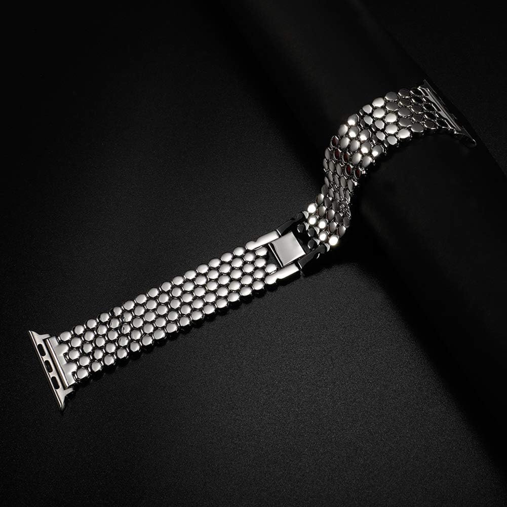 Dluxe Ave. Metal Band for Apple Watch Band 38mm 40mm 41mm 42mm 44mm 45mm 49mm Fish-scale Pattern Stainless Steel Link Bracelet Strap for Apple Watch Series 8 Ultra 7 6 SE 5 4 3 2 1 Silver 42MM 44MM 45MM 49MM