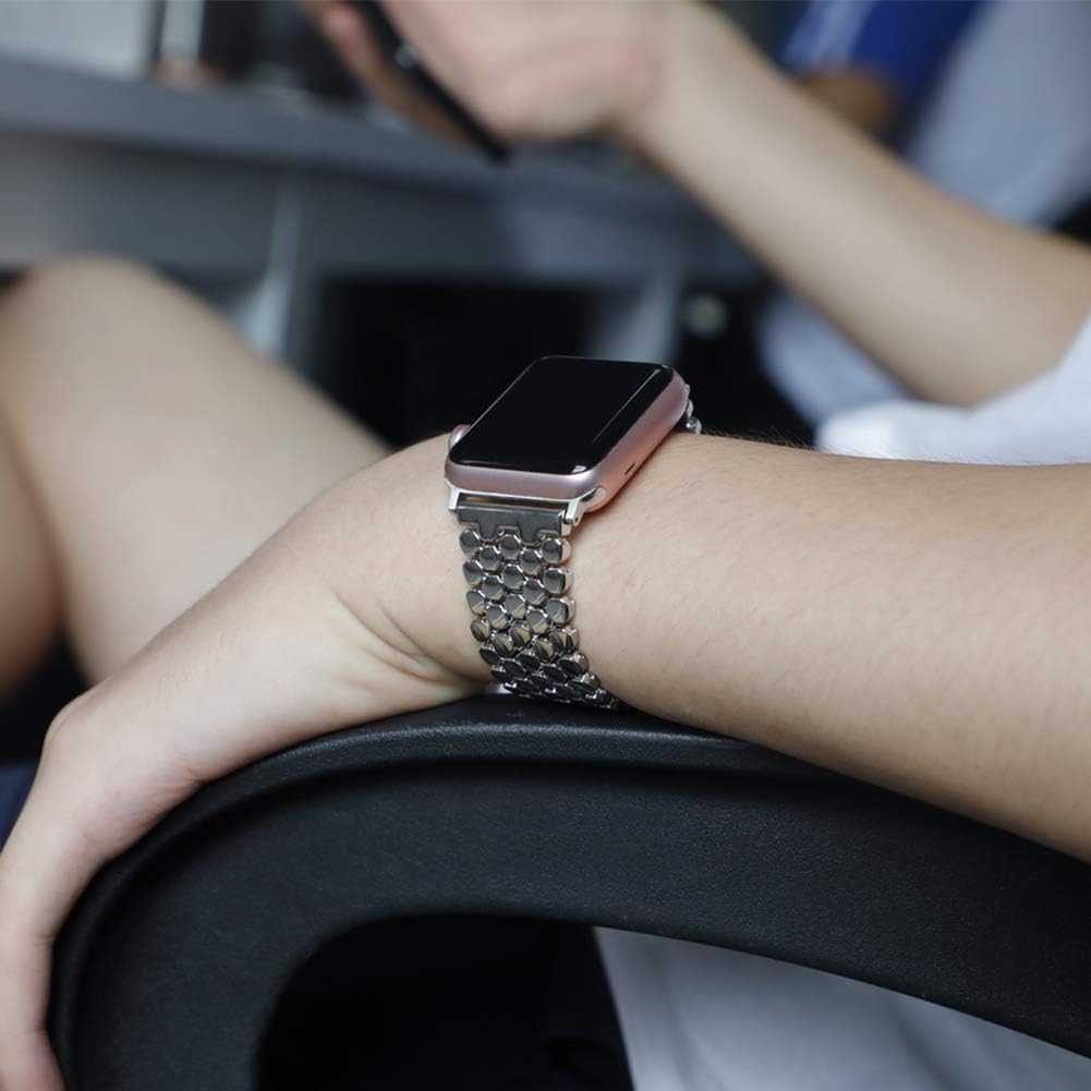 Dluxe Ave. Metal Band for Apple Watch Band 38mm 40mm 41mm 42mm 44mm 45mm 49mm Fish-scale Pattern Stainless Steel Link Bracelet Strap for Apple Watch Series 8 Ultra 7 6 SE 5 4 3 2 1 Silver 42MM 44MM 45MM 49MM