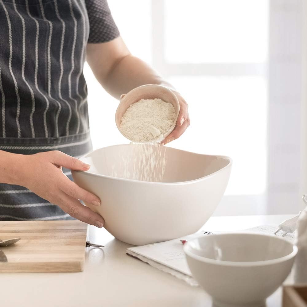 Dluxe Ave. Large Mixing Ceramic Serving Bowls /3.2 Quart Deep 105 Oz Set of 2 / White