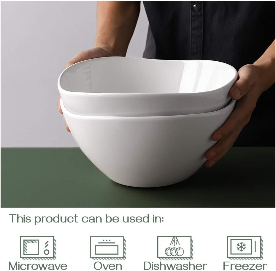 Dluxe Ave. Large Mixing Ceramic Serving Bowls /3.2 Quart Deep 105 Oz Set of 2 / White