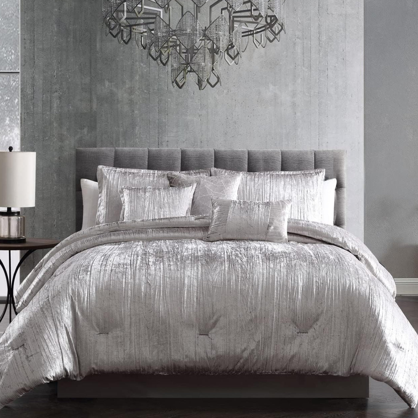 Dluxe Ave. ( KING ) 7 Pcs Comforter Set, Silver