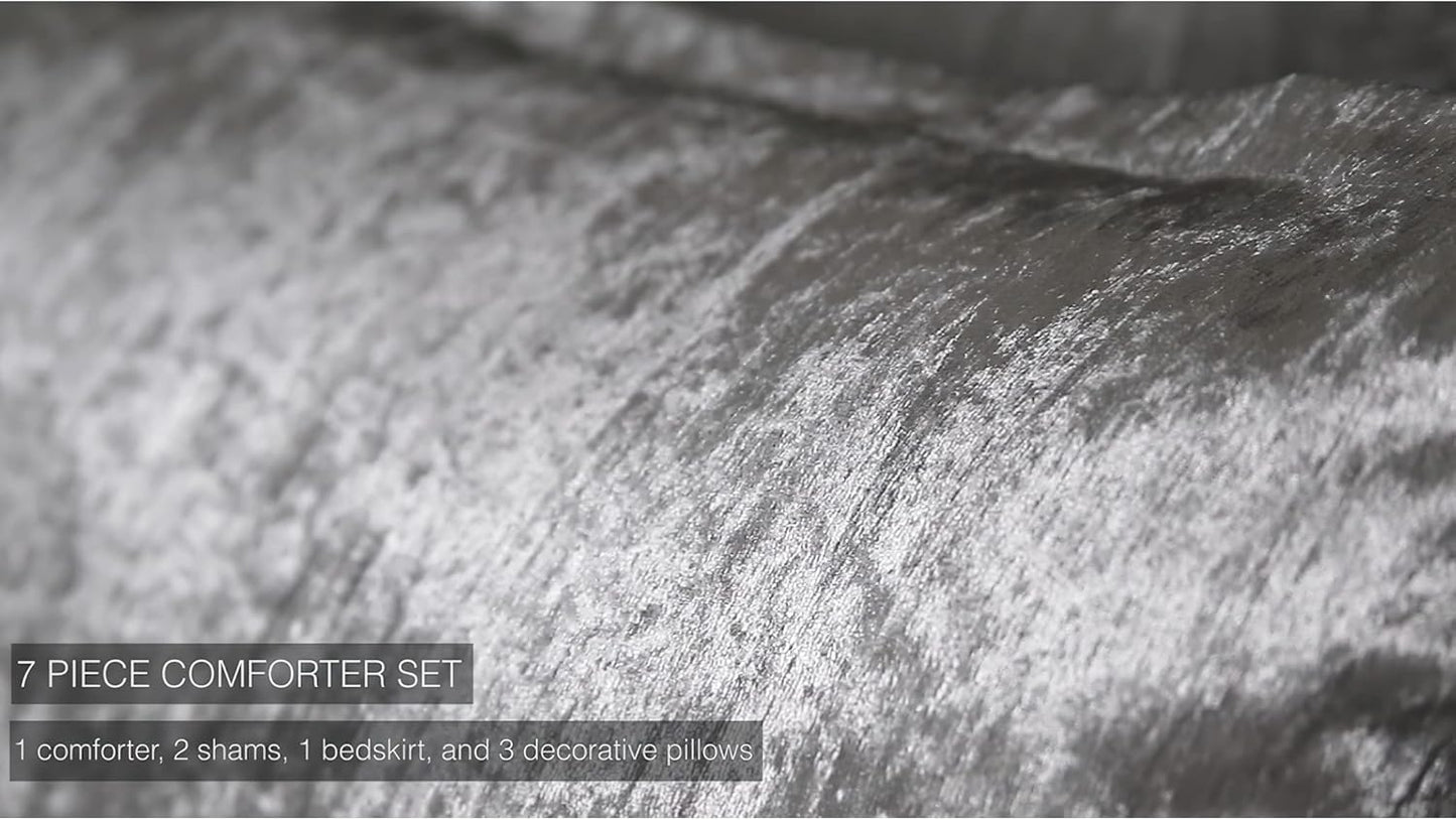 Dluxe Ave. ( KING ) 7 Pcs Comforter Set, Silver