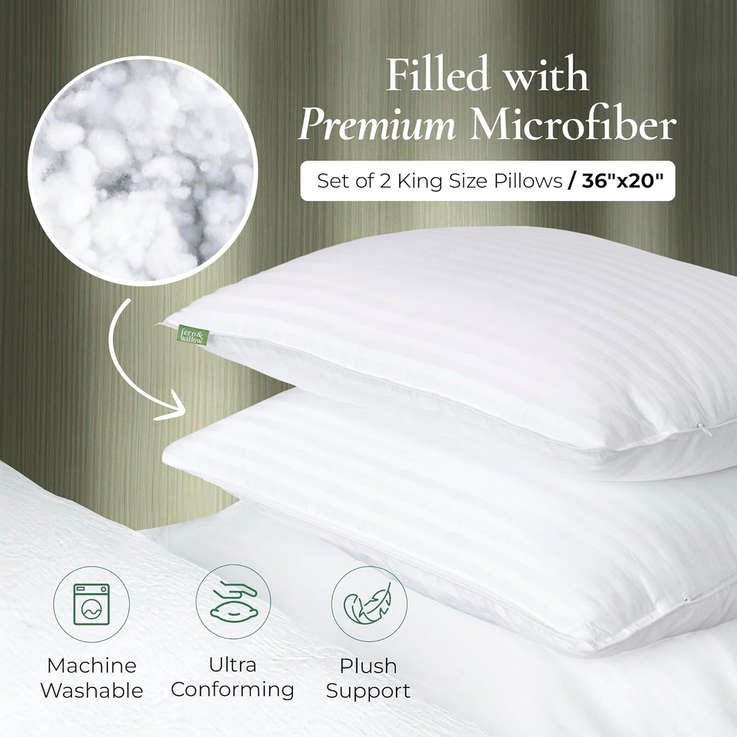Dluxe Ave. ( KING )Premium Bed Pillows, Set of 2 20"x36", { MED./ FIRM }Luxury Hotel Quality Down