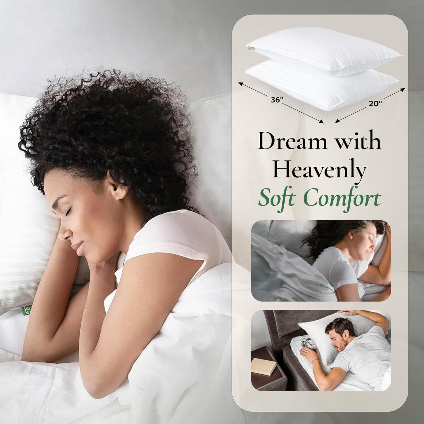 Dluxe Ave. ( KING )Premium Bed Pillows, Set of 2 20"x36", { MED./ FIRM }Luxury Hotel Quality Down