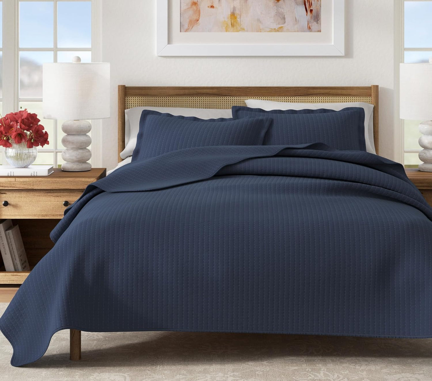 Dluxe Ave. (FULL/QUEEN )  3-PieceQuilt Bedding Set, for All Seasons, Navy