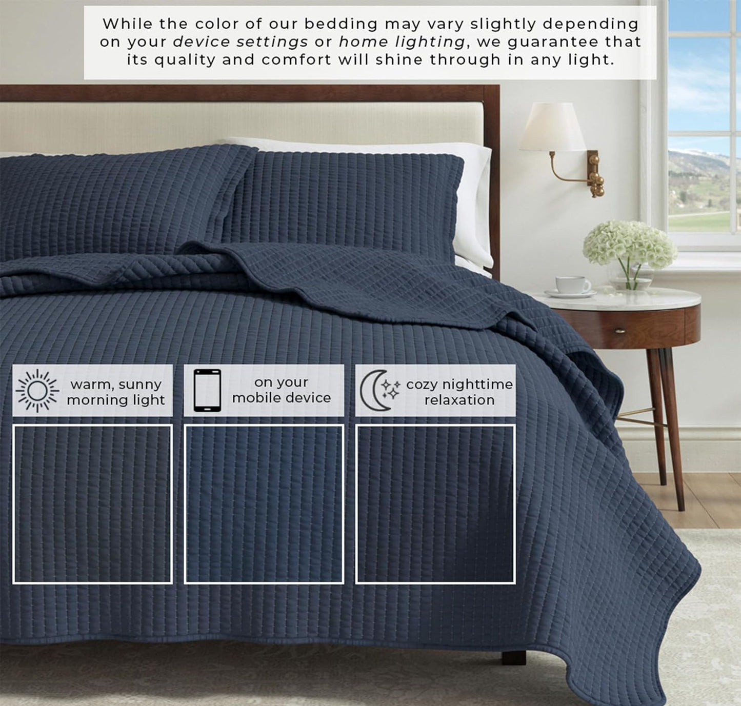 Dluxe Ave. (FULL/QUEEN )  3-PieceQuilt Bedding Set, for All Seasons, Navy