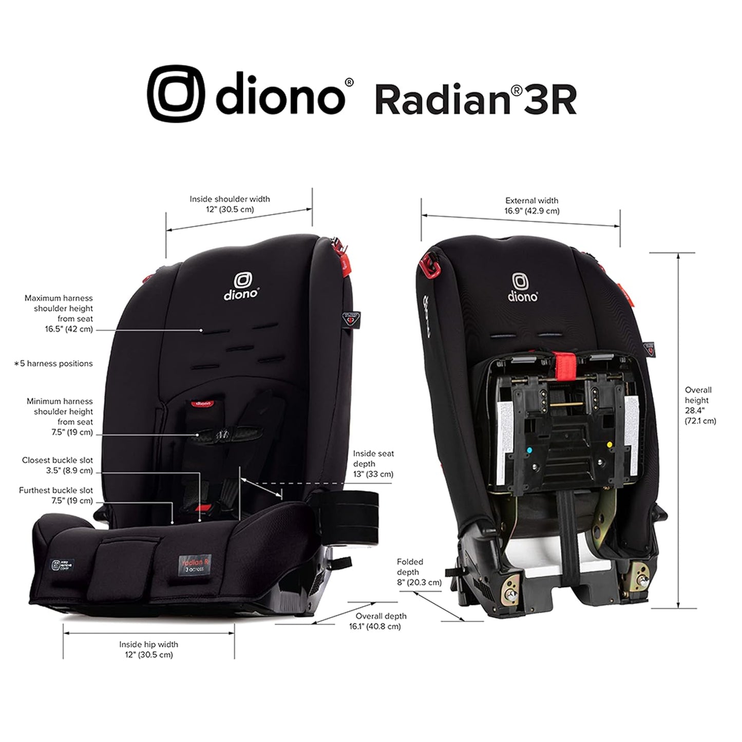 Dluxe Ave.  3-in-1 Convertible Car Seat Rear Facing & Forward Facing 10 Years 1 Car Seat Slim / Jet Black