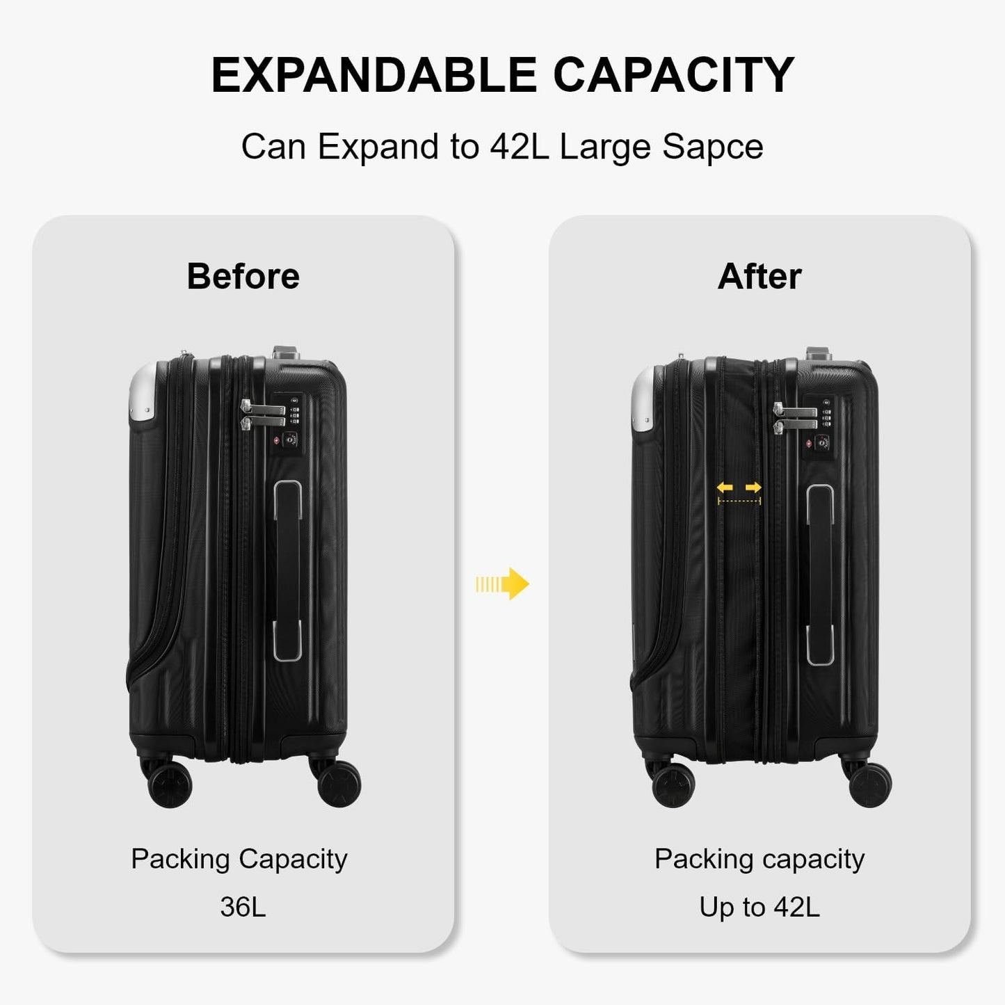 Dluxe Ave. Hardside Carry On Luggage with Front Compartment 20 Inch/ Expandable/ Spinning Wheels/ Lightweight/ TSA Lock/ (Black) 20-Inch