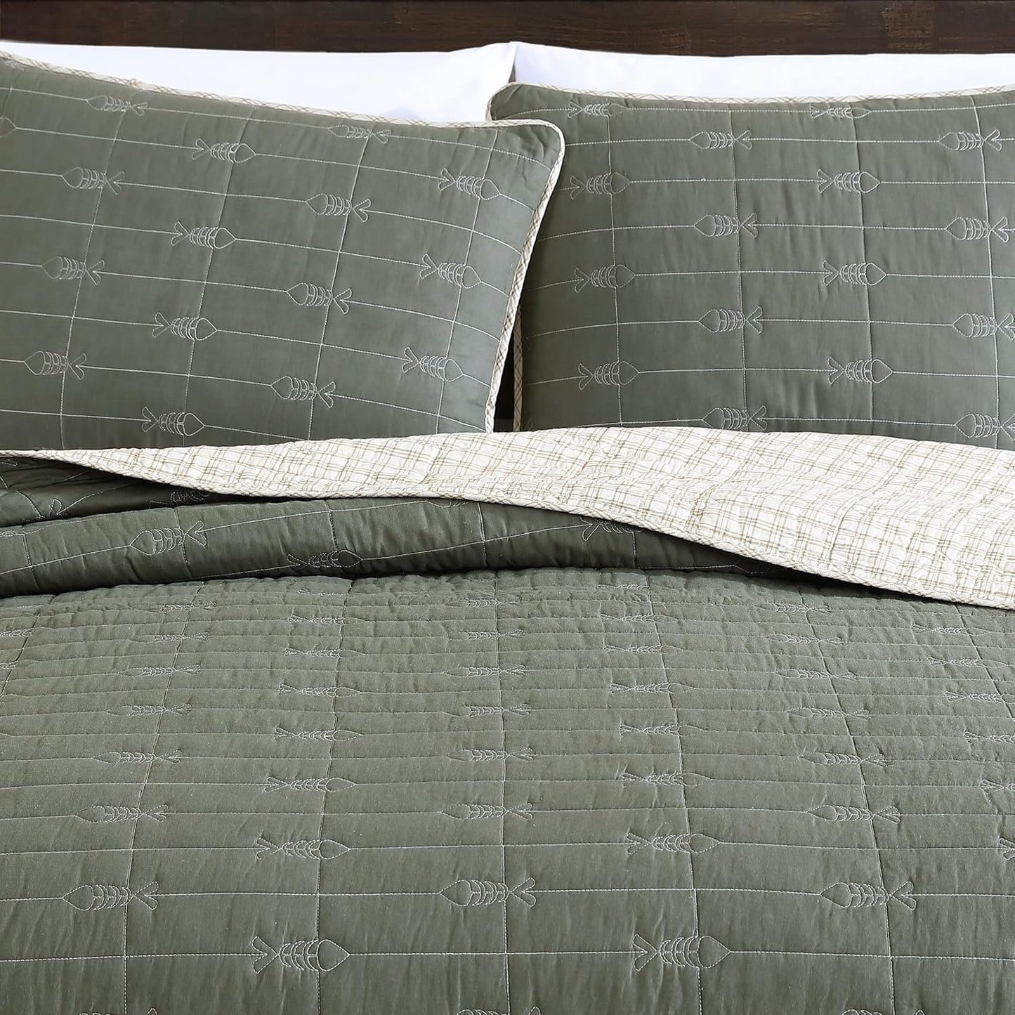 Dluxe Ave. ( QUEEN ) 3 Pcs Quilt Set/ Reversible Cotton Bedding with Matching Shams/ for All Seasons/ Troutdale Green
