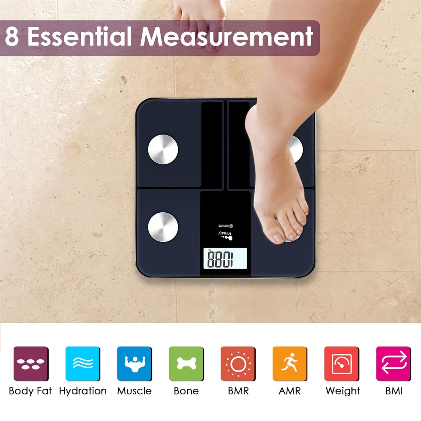 Dluxe Ave. himaly Smart Rechargeable Body Fat Scale Digital Bathroom Scale Bluetooth for Accurate BMI Body Fat Scale Muscle Mass Composition Monitor with App 400 lbs