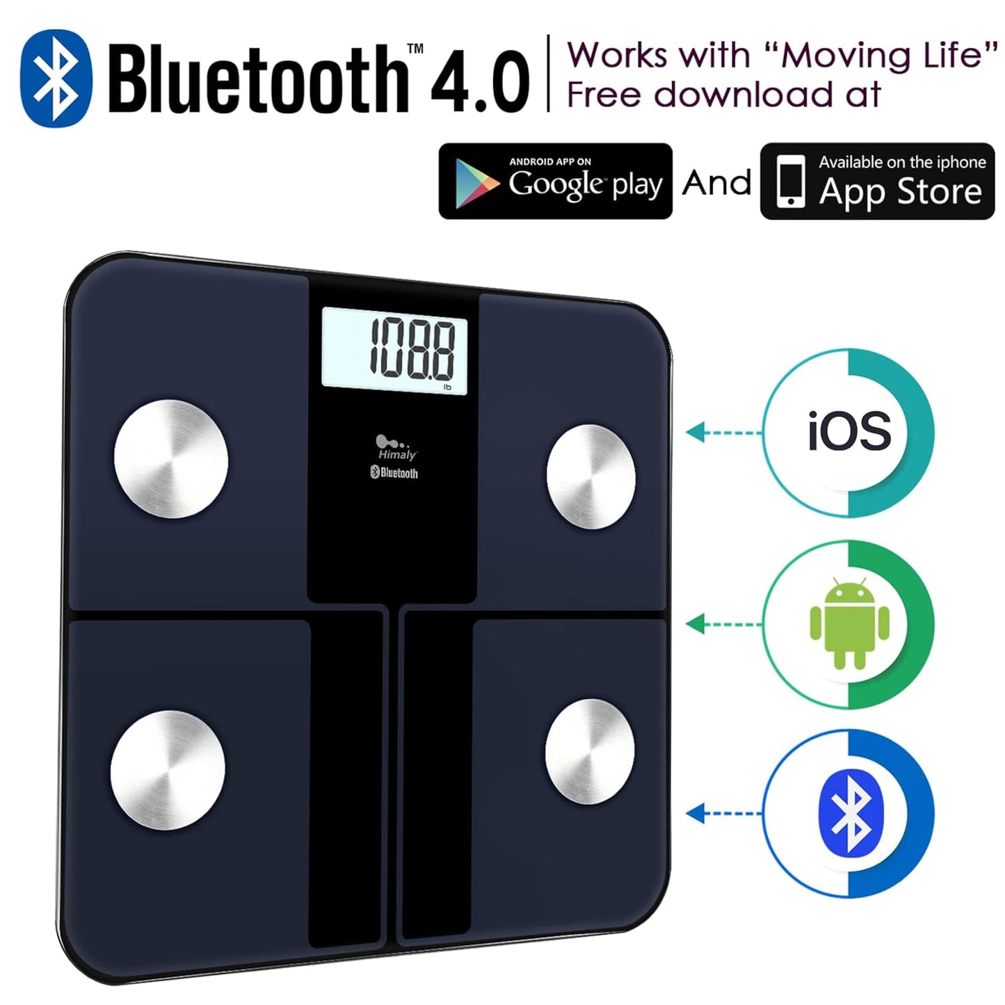 Dluxe Ave. himaly Smart Rechargeable Body Fat Scale Digital Bathroom Scale Bluetooth for Accurate BMI Body Fat Scale Muscle Mass Composition Monitor with App 400 lbs