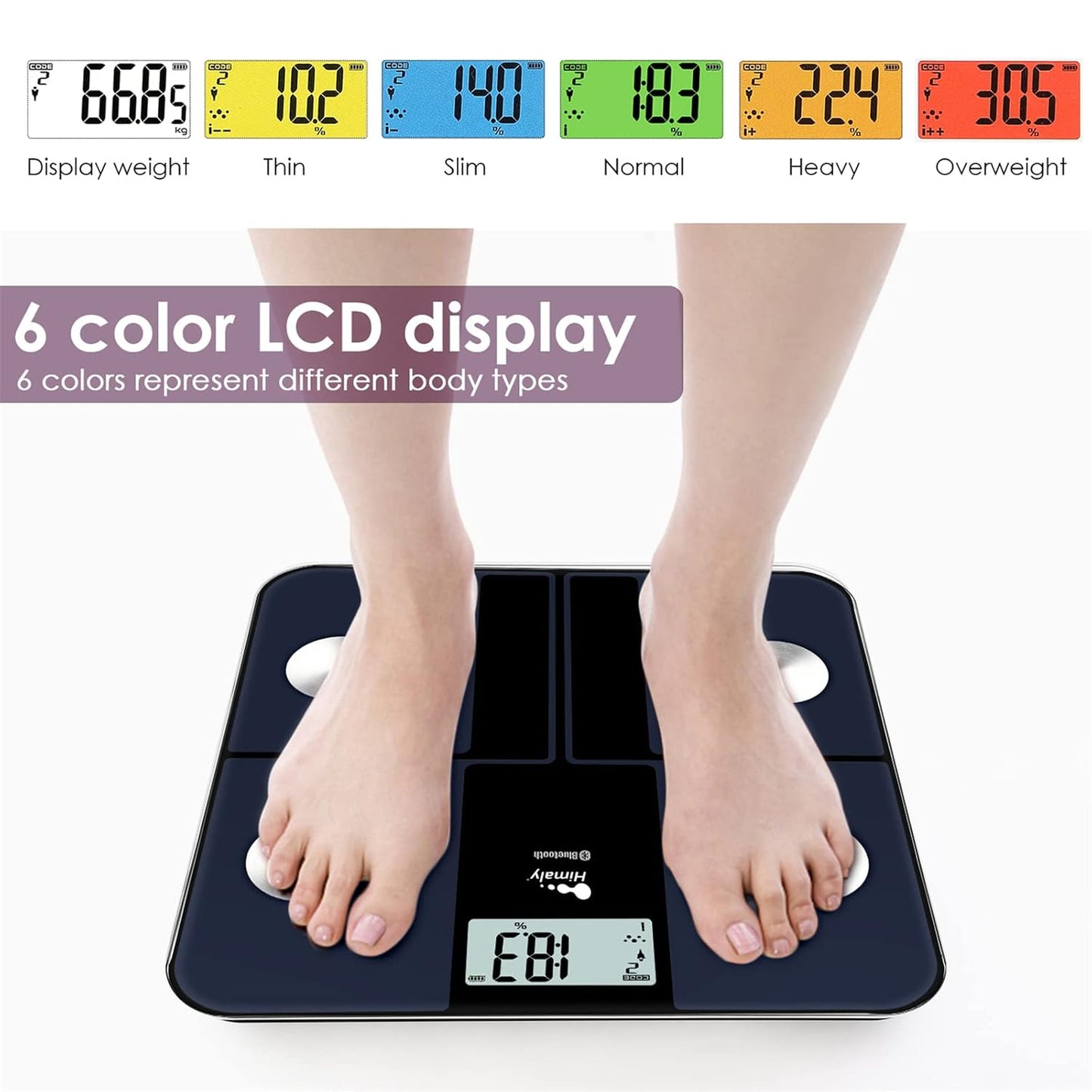 Dluxe Ave. himaly Smart Rechargeable Body Fat Scale Digital Bathroom Scale Bluetooth for Accurate BMI Body Fat Scale Muscle Mass Composition Monitor with App 400 lbs