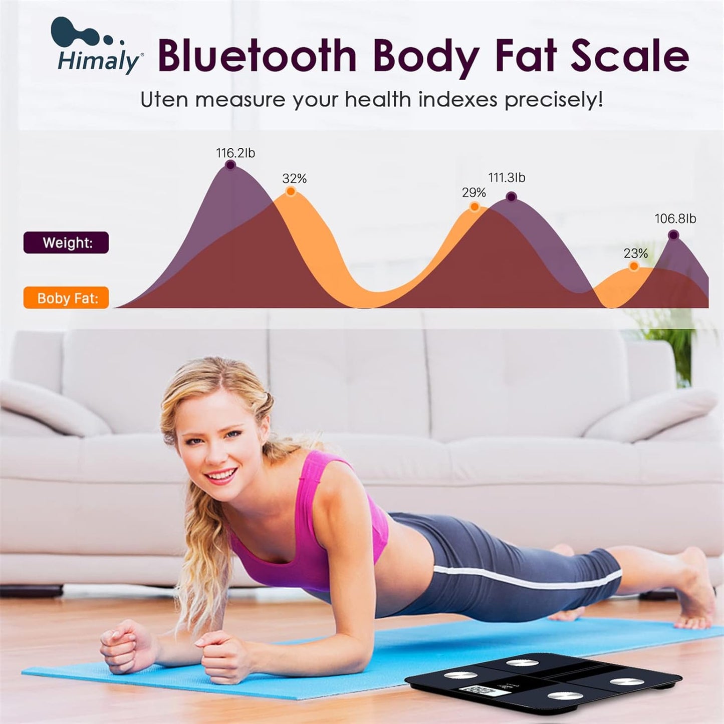 Dluxe Ave. himaly Smart Rechargeable Body Fat Scale Digital Bathroom Scale Bluetooth for Accurate BMI Body Fat Scale Muscle Mass Composition Monitor with App 400 lbs