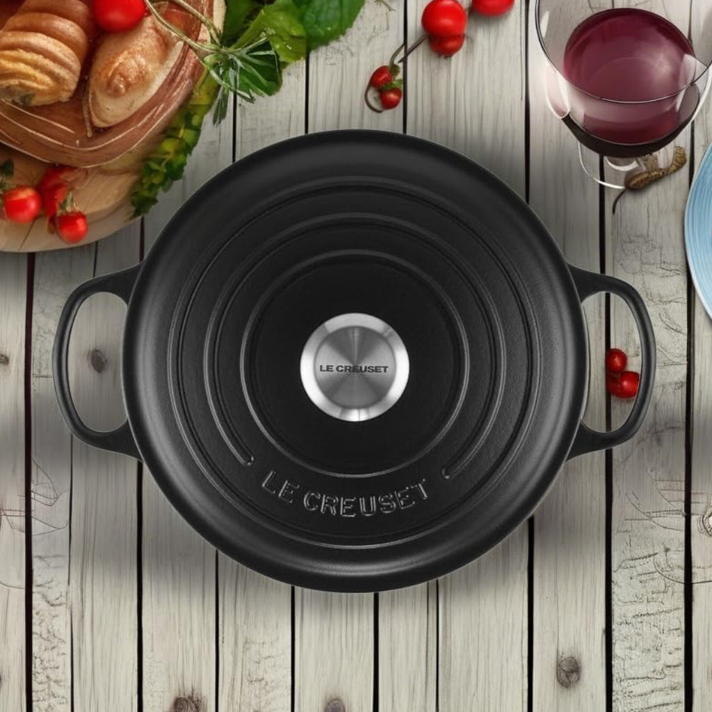 Dluxe Ave. ( Limited Edition) Enameled Cast Iron Signature Sauteuse Oven 3.5 qt. Licorice