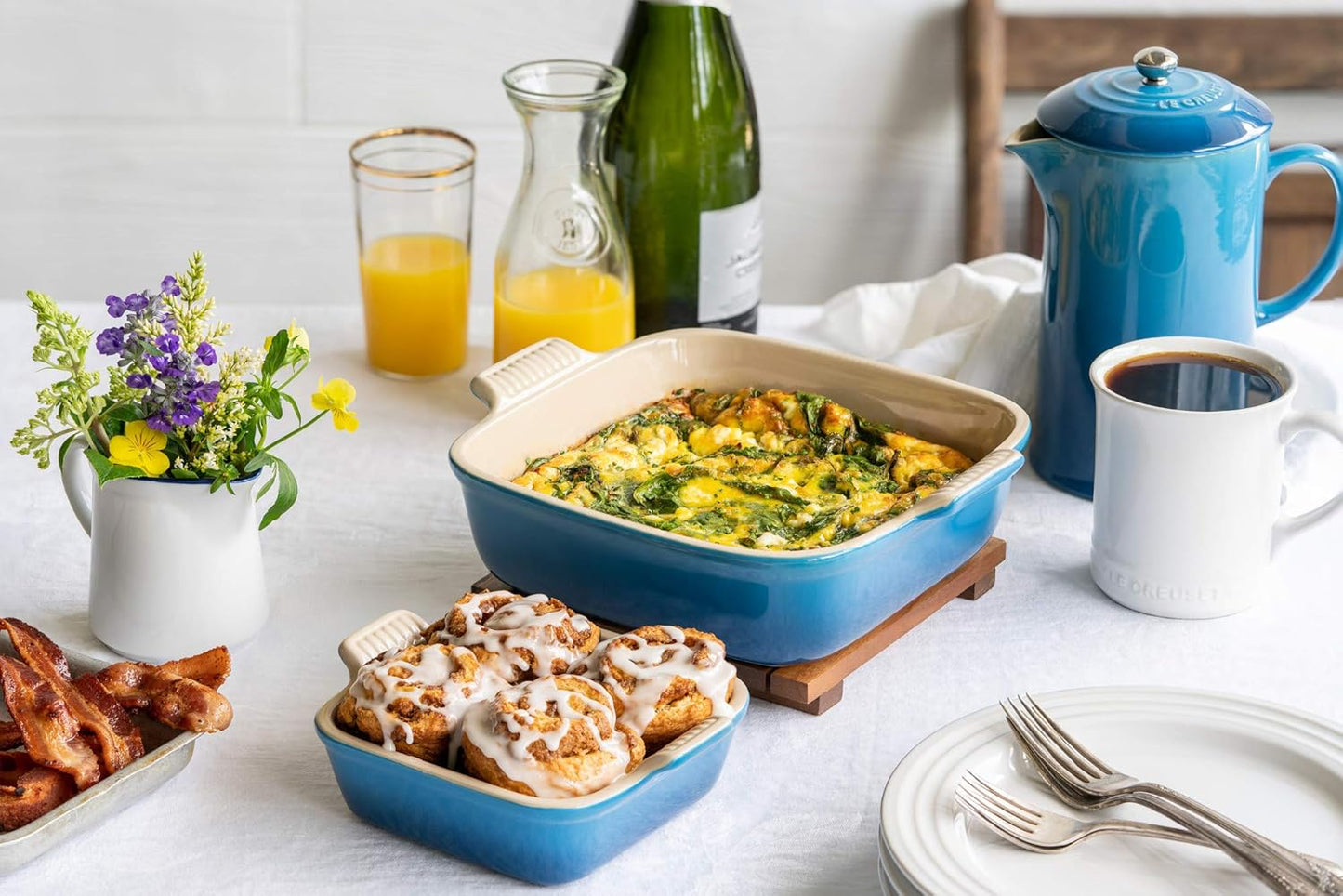 Dluxe Ave. ( Limited Edition)  Stoneware Heritage Set of 2 Square Dishes  Small - 18 oz. & Medium - 2 qt. Deep Teal