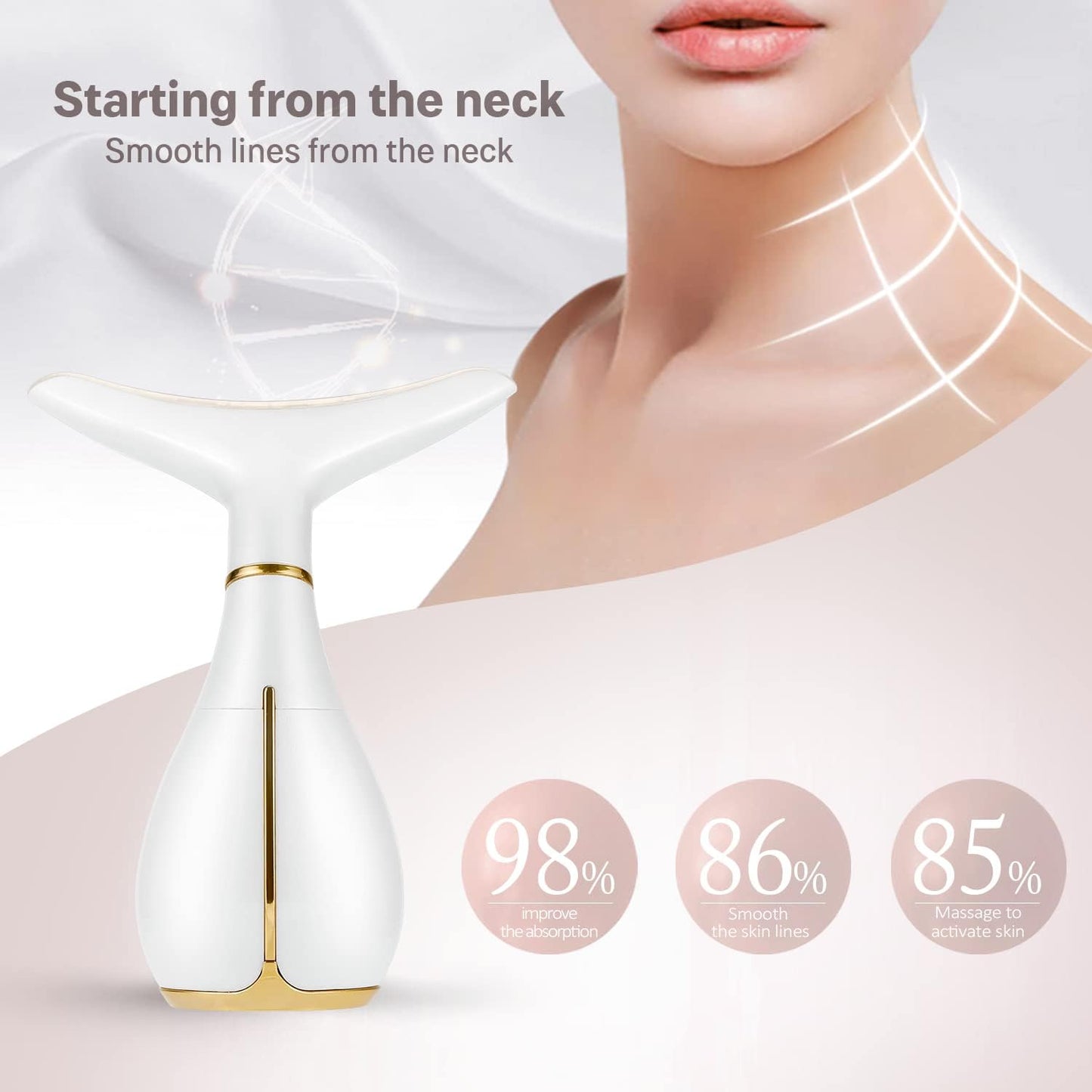Dluxe Ave. Ms.W 3-in-1 Beauty Massager for Face and Neck Vibrating Facial Massager with Heat Vibration and Led. Electric Face Massager for Skin Improve Smooth Firm