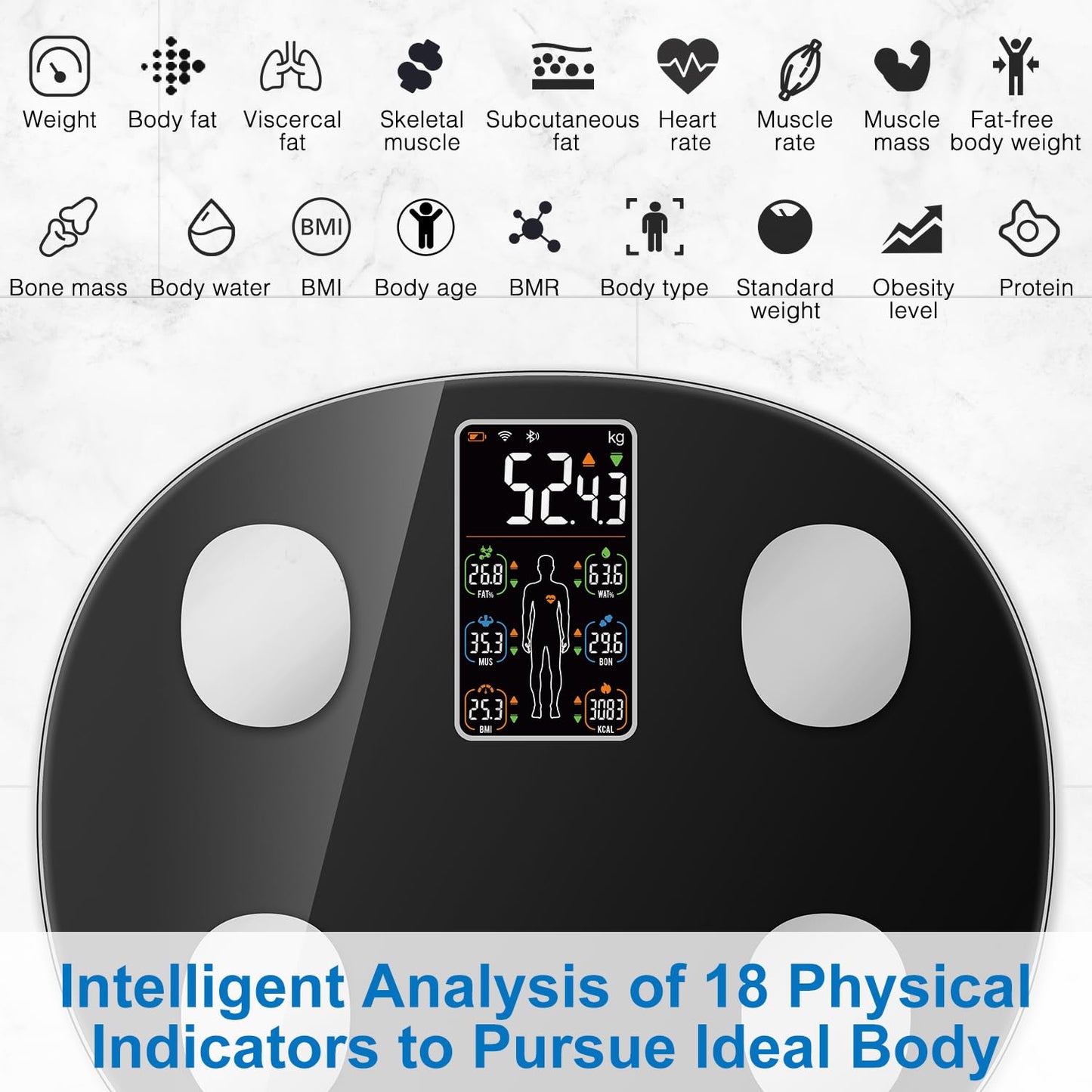 Dluxe Ave. INSMART Smart Scale for Body Weight All-in-one LCD Display Bathroom Weight Scales Body Fat ScaleBluetooth Digital Smart Weighing Scale with Heart RateHeart Index & Body Composition Analyzer396 lbs