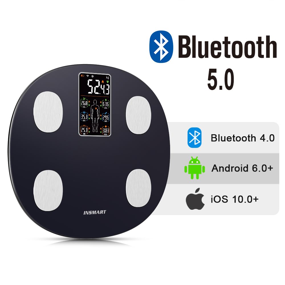 Dluxe Ave. INSMART Smart Scale for Body Weight All-in-one LCD Display Bathroom Weight Scales Body Fat ScaleBluetooth Digital Smart Weighing Scale with Heart RateHeart Index & Body Composition Analyzer396 lbs