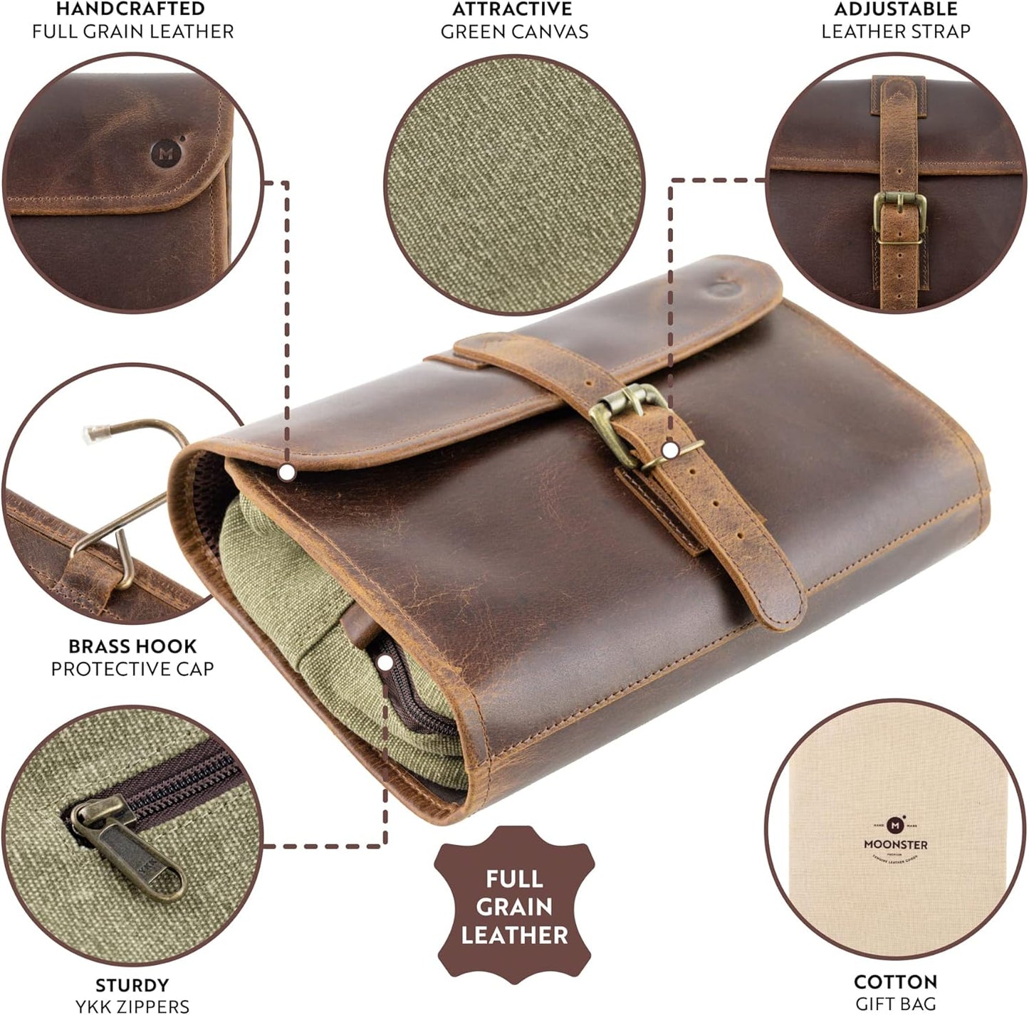 Dluxe Ave. Hanging Toiletry Bag for Men & Women/ Leather/ Brown