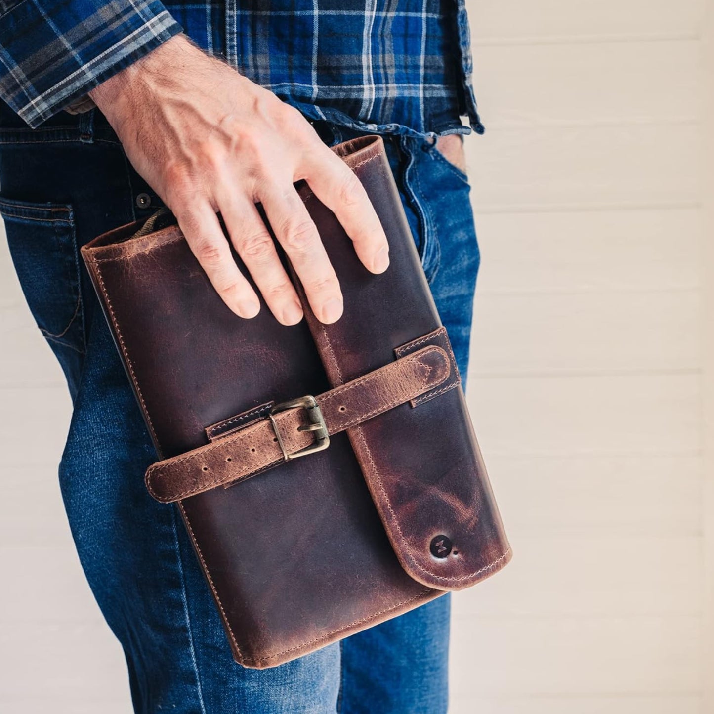 Dluxe Ave. Hanging Toiletry Bag for Men & Women/ Leather/ Brown