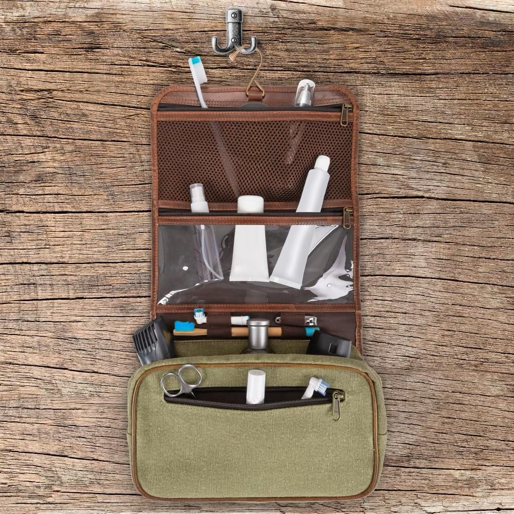 Dluxe Ave. Hanging Toiletry Bag for Men & Women/ Leather/ Brown
