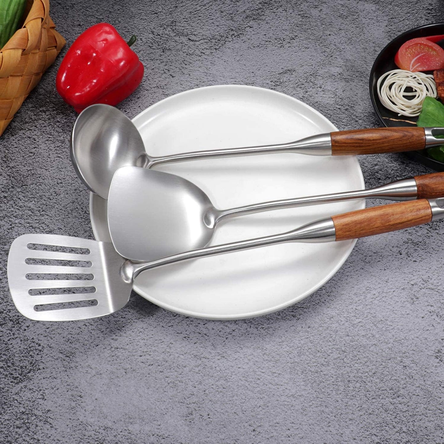 Dluxe Ave.  5 Piece Set Wooden Utensils / Stainless Steel