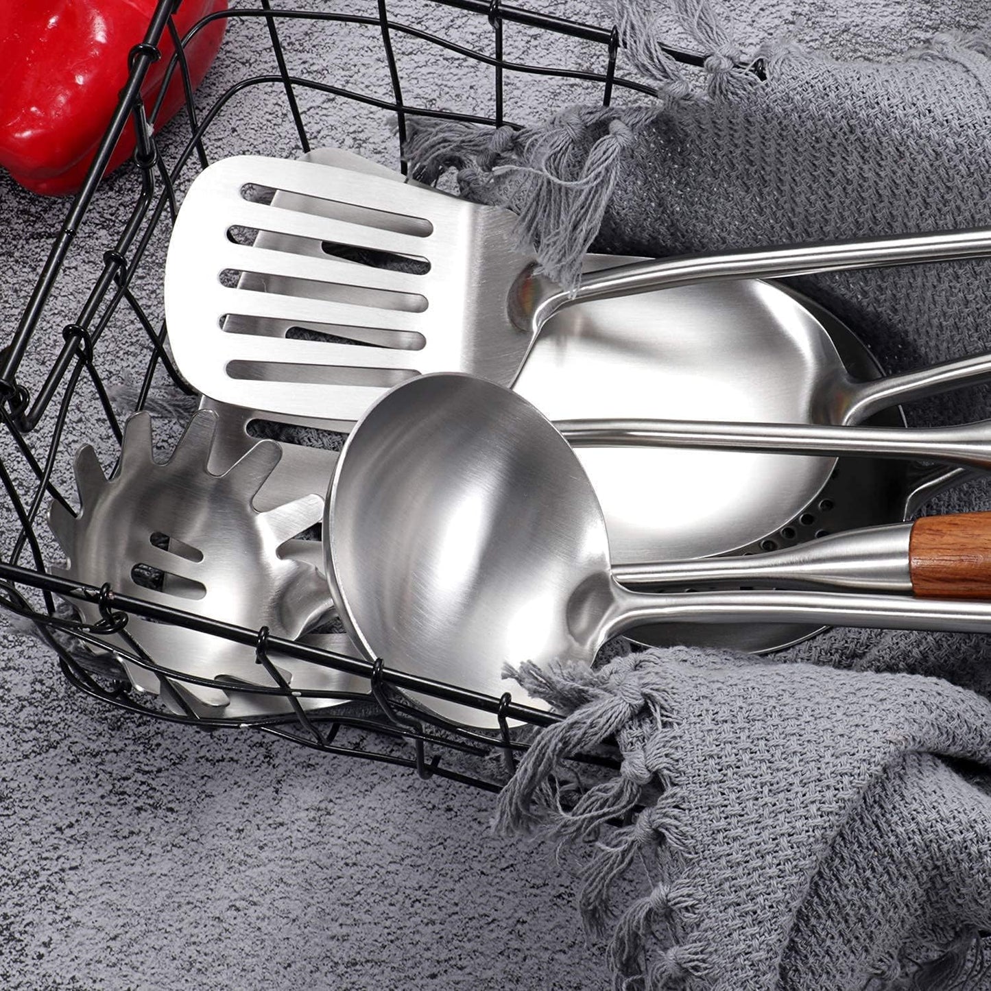 Dluxe Ave.  5 Piece Set Wooden Utensils / Stainless Steel