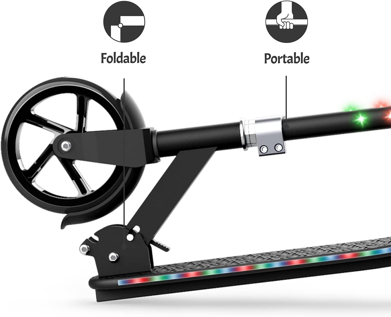 Dluxe Ave. Jetson Scooters - Jupiter Jumbo Kick Scooter (Black) - Collapsible Portable Kids Push Scooter - Lightweight Folding Design with Big Wheels and High Visibility RGB Light Up LEDs on Stem and Deck