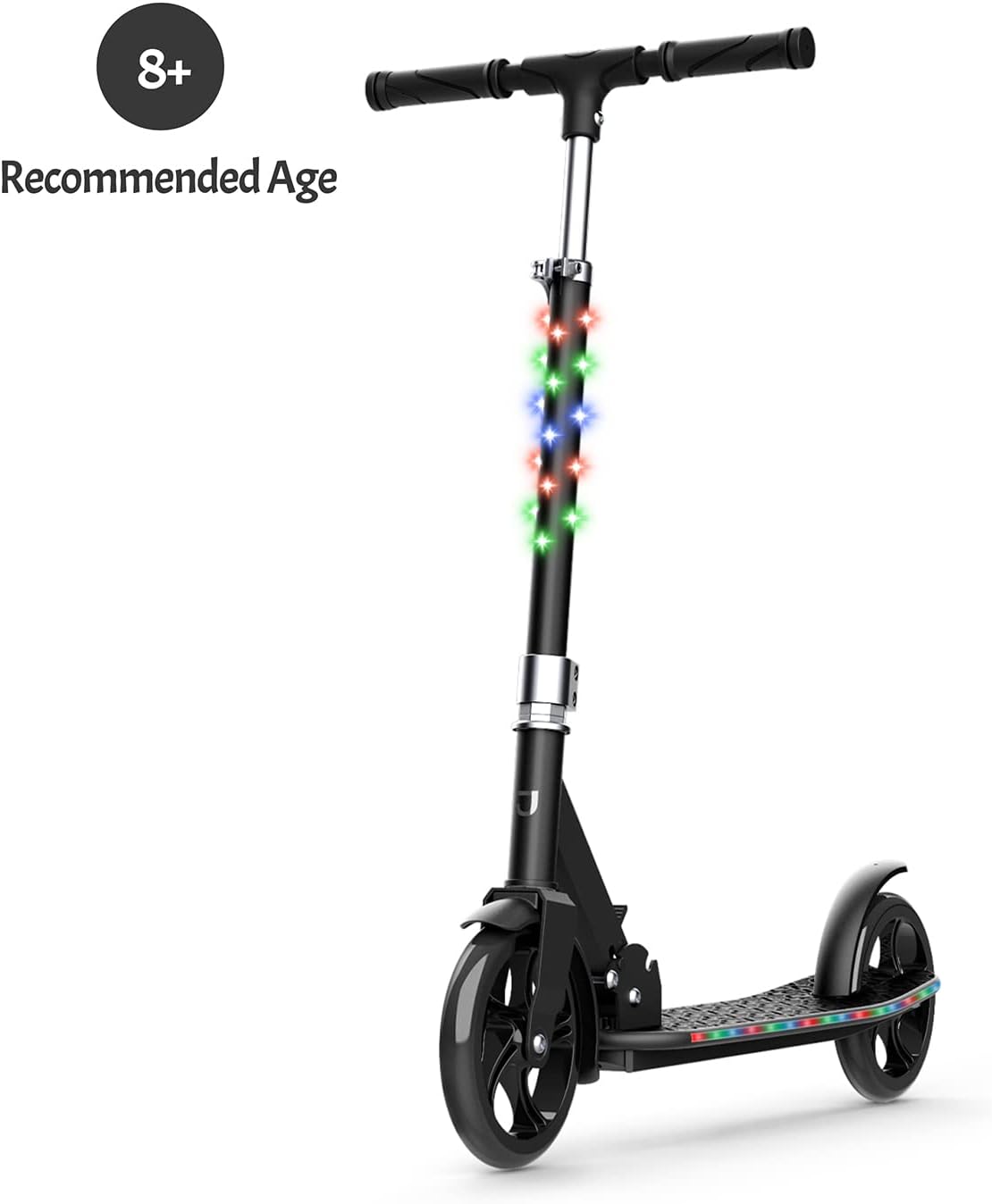 Dluxe Ave. Jetson Scooters - Jupiter Jumbo Kick Scooter (Black) - Collapsible Portable Kids Push Scooter - Lightweight Folding Design with Big Wheels and High Visibility RGB Light Up LEDs on Stem and Deck